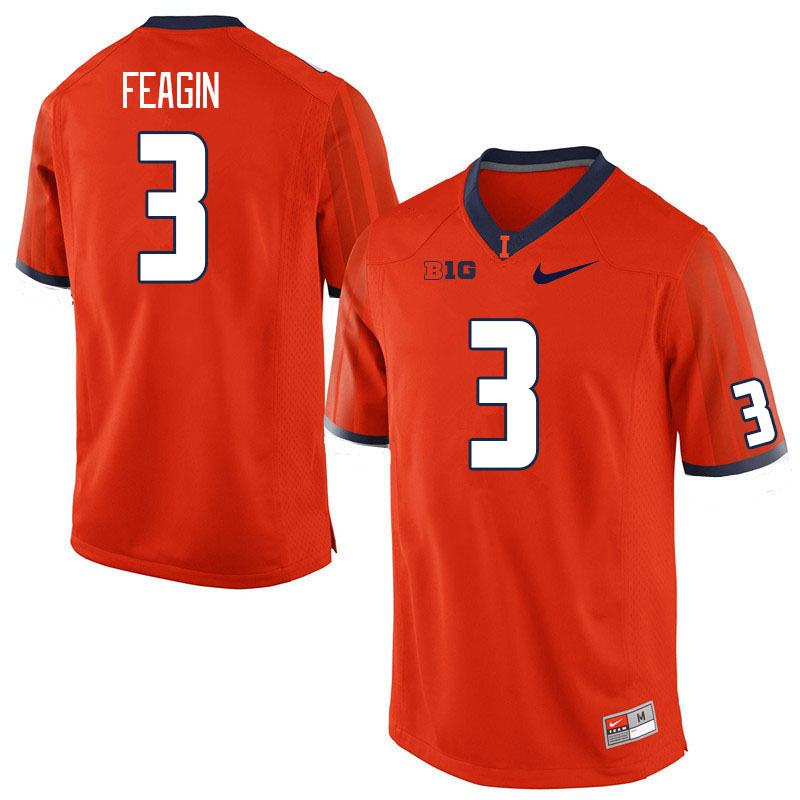 Men #3 Kaden Feagin Illinois Fighting Illini College Football Jerseys Stitched Sale-Orange